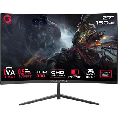 GameOn GOC27Q180VA Pro Series Curved Gaming Monitor 27 inch, 2560x1440p QHD Fast VA Panel, 180Hz, 0.5ms, HDMI 2.1, G-Sync & Freesync, Crosshair assistant, Built-in Speakers, Supports HDR, PS5, VRR