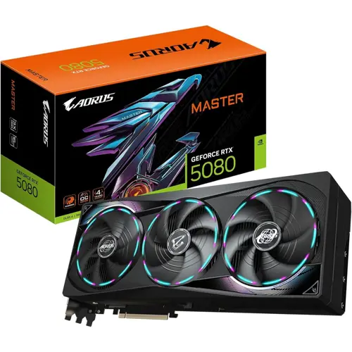 Gigabyte Aorus GeForce RTX 5080 Master 16G Graphics Card, WINDFORCE Cooling System, 16GB 256-bit GDDR7 Video Card