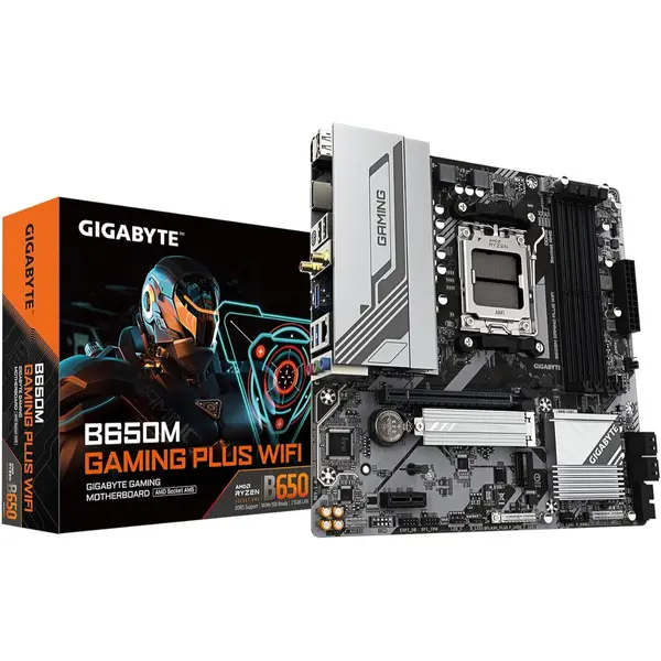 Gigabyte B650M Gaming Plus Wifi AMD AM5 mATX Motherboard, Support Ryzen 9000/8000/7000 Series, DDR5, 5+2+2 Power Phase, 2x M.2, PCIe 4.0, USB-C 3.2 Gen 1, WIFI6E, 2.5GbE, EZ-Latch, Q-Flash, RGB Fusion