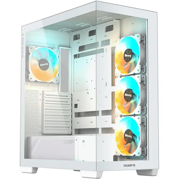 Gigabyte C500 Panoramic Stealth Ice - White Mid Tower PC Gaming Case, Tempered Glass, USB Type-C, 4X ARGB Fans Included