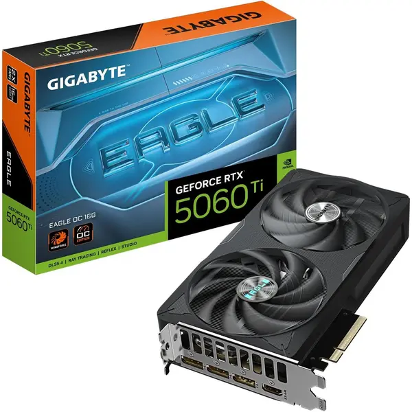 Gigabyte GeForce RTX 5060 Ti Eagle OC 16G Graphics Card, 16GB 128-bit GDDR7, PCIe 5.0, WINDFORCE Cooling System, by NVIDIA,DisplayPort & HDMI - Video Output Interface Video Card