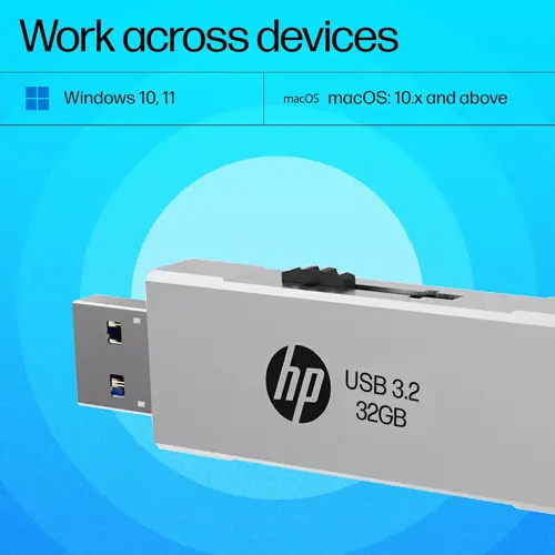 HP 818w 256GB USB 3.2 Flash Drive Silver Metal Slide