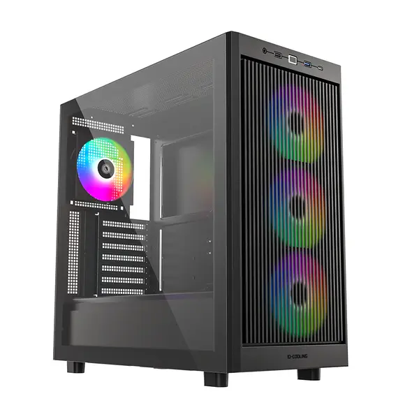 ID-Cooling Ware 510 ARGB Black ATX PC Case - Classic High-Airflow Mid-Tower, Tempered Glass, 4x Pre-Installed ARGB Fans & Dual 360mm Radiator Support