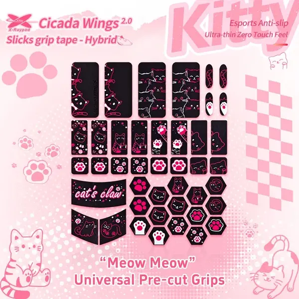 X-Raypad Cicada Wings Kitty Universal Pre-Cut Grips (Becky-Kitty Black)