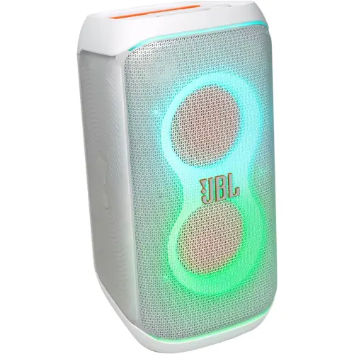 JBL PartyBox Club 120 - Portable Party Speaker with Foldable Handle, Powerful JBL Pro Sound, Futuristic lightshow, Up to 12 Hours of Play time, Splash Proof, Dual Mic & Guitar Inputs (White)