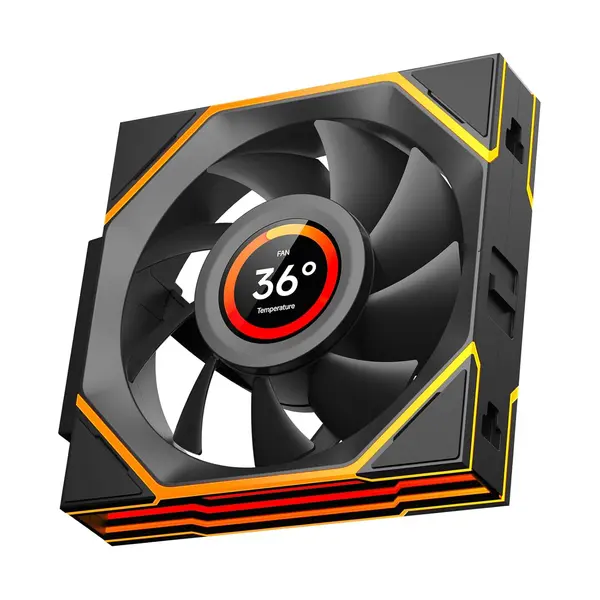 Jungle Leopards Interstellar V4 LCD 120mm Case Fan - Computer Cooling PC ARGB CPU Cooler Daisy Chain Fan, Three-Mode Digital Display, Infinity Mirror Design, 600-2100 4Pin PWM Control (1-Pack Forward Blade, Black)