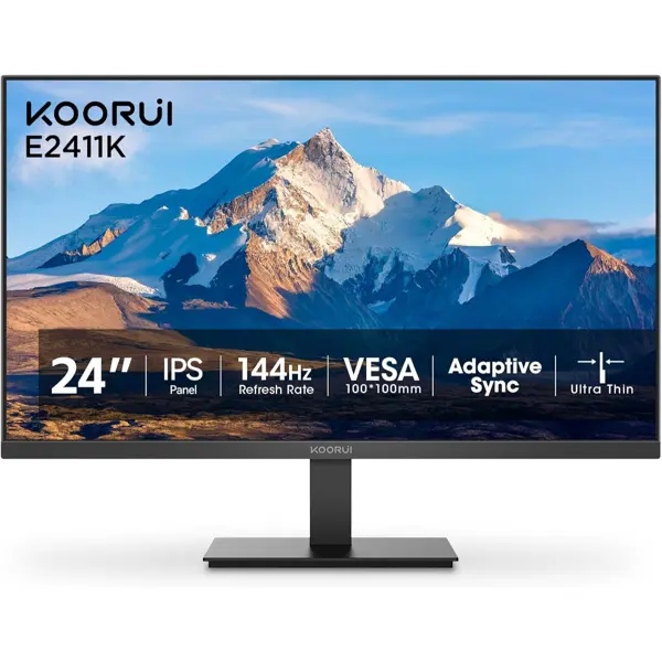 Koorui E2411K 24 Inch Computer Gaming Monitor Full HD 1920 x 1080p 144Hz IPS Ultra-Slim Display with HDMI VGA, Adaptive Sync, 99% SRGB, VESA 100x100mm, Eye Care, Tilt, Black