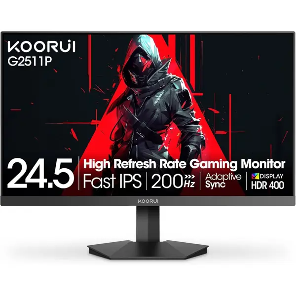 Koorui G2511P 24.5 Inch Gaming Monitor 200Hz, 1ms, FHD (1920x1080) IPS Display, HDR400, 90% DCI-P3 Color Gamut with Adaptive Sync, HDMI & DP Port, Black