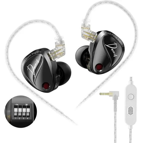 KZ Duonic in-Ear Monitor Headphones, Triple-Magnet Planar Magnetic + Super-Linear Dynamic Dual Driver Earbuds, HiFi Bass Earphone with Microphone, Comfort-fit Noise Isolating IEM (Mic, Tuning, 3.5mm, Black)