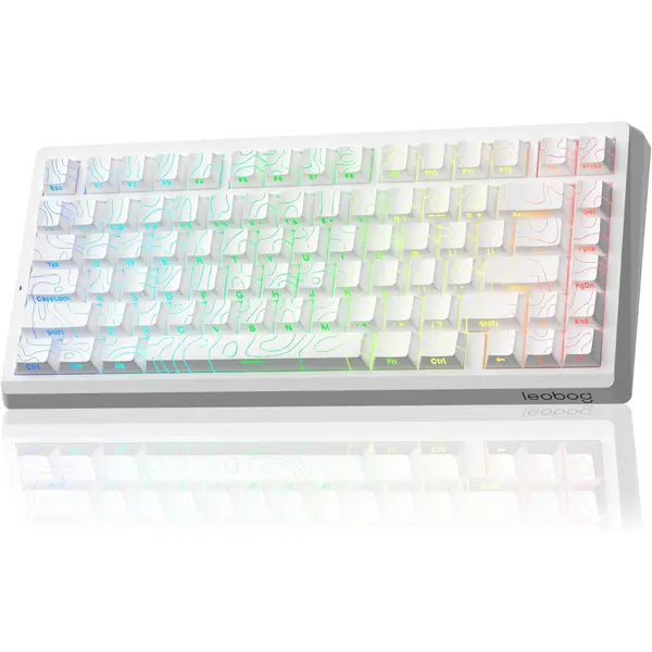 Leobog A80 RT Ultra HE Wireless Hall Effect Rapid Trigger Gaming Keyboard, 75% Layout Magnetic Switch Keyboard, 8K Polling, 0.01mm RT Adjustable Actuation, RGB Backlit, Hot-Swap Keyboard for PC Gamer (White Jade Contour)