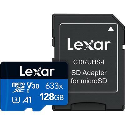 Lexar High-Performance 633x 128GB microSD Card w/ Adapter, UHS-I, C10, U1, A1, Full HD, 4K, Up To 100MB/s Read Memory Card, for Smartphones, Tablets, and Action Cameras