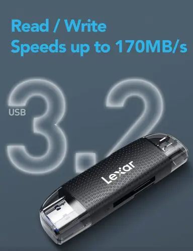 Lexar RW310 Memory Card Reader, USB 3.2 Gen 1 Up to 170MB/s Speeds 2 in 1 USB-C USB-A for SD/Micro SD/SDHC/SDXC Camera Card Reader Adapter, OTG Micro SD Card Reader for PC/Laptop/Smart Phone/Tablet