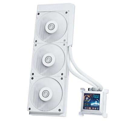 Lian Li Hydroshift 360 AIO Liquid CPU Cooler - Pre-Installed 3 x 28MM Fans, Side-Mounted Coolant Pathway, 2.88” LCD Screen 480 x 480 Res. Captured Images & Recorded Videos, LGA 1851, 1700, 1200, AM5, AM4 - White