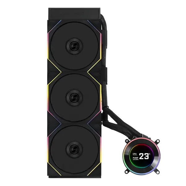 Lian Li Hydroshift II 360 TL RGB Liquid CPU Cooler - 360mm AIO, 3X 120 RGB Fans, 2.1” IPS LCD Screen, 3 Control Mode, Flexible Tubes Clamp - Black