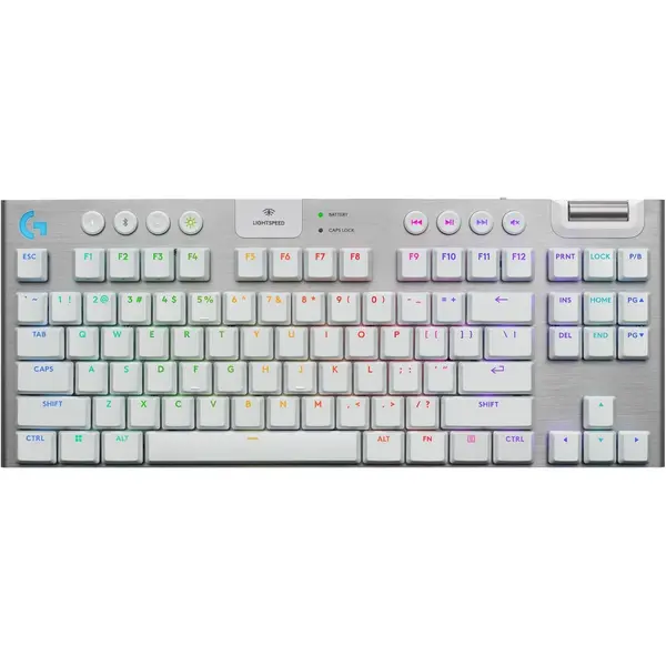 Logitech G915 X Lightspeed TKL Wireless Mechanical Gaming Keyboard, Double-Shot PBT Keycaps, Fully Programmable Keys, RGB Backlit Mac/PC Gaming Keyboards, Aluminum Finish, White (Box Open)