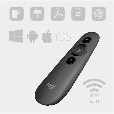 Logitech R500 Laser Presentation Remote Clicker with Dual Connectivity Bluetooth or USB for Powerpoint, Keynote, Google Slides, Wireless Presenter