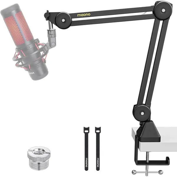 Maono BA37 Microphone Boom Arm, Heavy Duty Adjustable Metal Desk Stand, Upgraded Desk Clamp, 3/8 to 5/8 Adapter, Suspension Design, Podcasting Recording Streaming Gaming, Creator Desk Setups