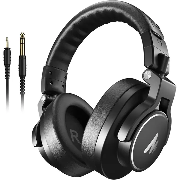 Maono MH700 Studio Monitor Mixing DJ Headphones, 50mm Driver Professional Over Ear Wired Headset with 3.5mm to 6.35mm Jack for Guitar AMP, Piano, Music Production, Keyboard, Recording, Podcast, Black