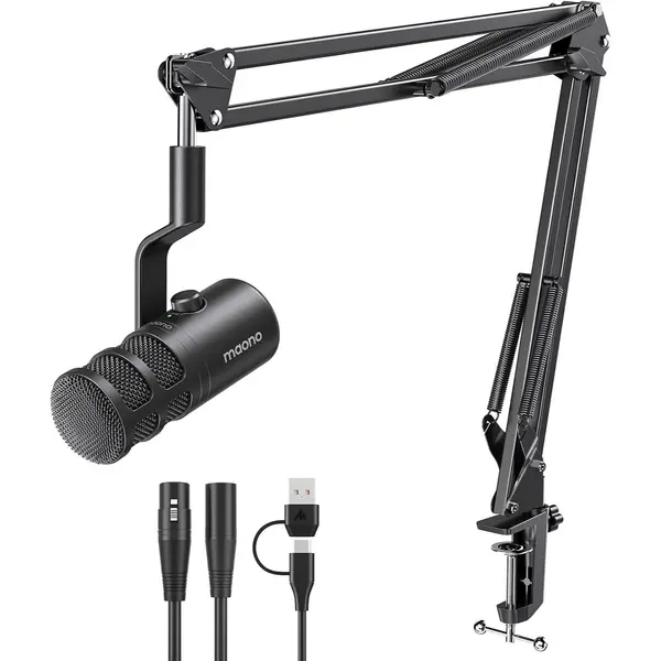 Maono PD100 Gen2S XLR/USB Streaming Microphone with Arm: Dynamic Microphone with Software, Mute Button, Gain Control for Gaming, Podcast, Recording, YouTuber, Tiktoker