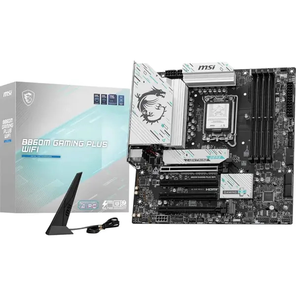 MSI B860M Gaming Plus WiFi Motherboard, mATX - Supports Intel Core Ultra Processors (Series 2), LGA 1851 - DDR5 Memory Boost 8800+ MT/s (OC), PCIe 5.0 x16, M.2 Gen5, Intel Killer 5G LAN, Wi-Fi 7