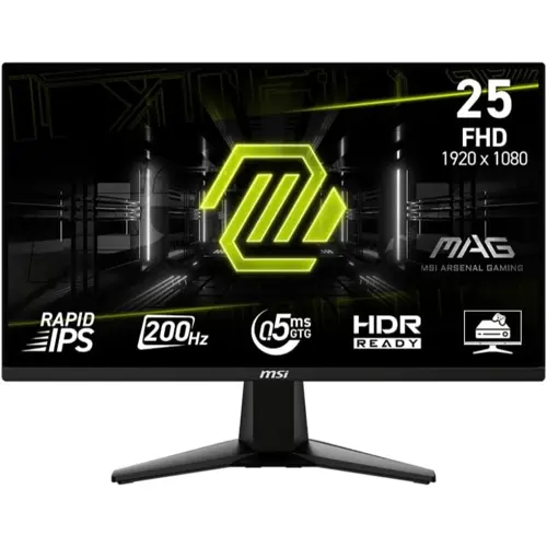 MSI MAG 255F E20 25-inch 1920 x 1080 (FHD) Gaming Monitor, 200Hz, Adaptive-Synch, HDMI, DisplayPort, VESA Mountable, Tilt, Height Adjustable, Speaker, 0.5ms, Black