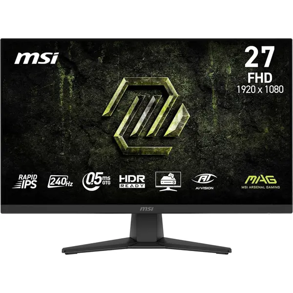 MSI MAG 272F X24 27-Inch Gaming Monitor, 1920x1080, FHD Rapid IPS, 240Hz, 0.5ms, HDR Ready, AMD FreeSync Premium, Eye Care, AI Vision, HDMI 2.0b, DP 1.2a, Frame-Less, Vesa Mount, Black