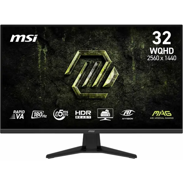 MSI MAG 325QF E18V Gaming Monitor 32" WQHD - Rapid VA 2560 x 1440 Panel, 180 Hz / 0.5 ms, HDR Ready, Eye Care, HDMI 2.0b, DisplayPort 1.4a, Frameless Design, Tilt, VESA Compatible