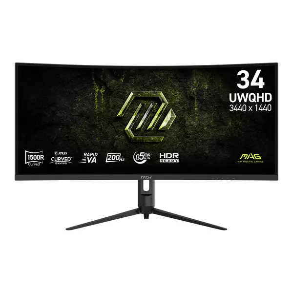MSI MAG 342CQRF E20 34 Inch 2K UWQHD Curved Gaming Monitor - 1500R VA 3440 x 1440 Resolution, 200Hz Hz / 0.5ms (GTG), Adaptive Sync - DP 1.4a, HDMI 2.0b CEC, 90% DCI-P3, AI Vision, HDR Ready