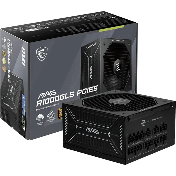 MSI MAG A1000GLS PCIE5, Fully Modular Compact Gaming 1000W Power Supply, 80+ Gold, ATX 3.1 & PCIe 5.1 Ready, Native Dual-Color 12V-2x6 Embossed Jacket Cables, Low-Noise