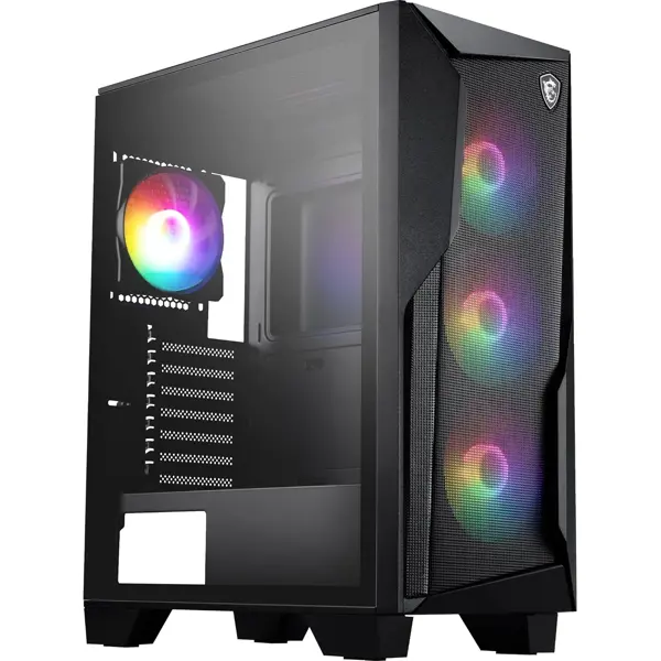MSI MAG Forge 130A Airflow Mid-Tower PC Case - High Airflow, ATX Capacity, 240 mm Radiator, Four Pre-Installed Auto-RGB Fans, Tempered Glass Side Panel - Black