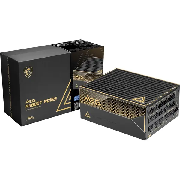 MSI MEG Ai1600T PCIE5 Fully Modular Gaming 1600W Power Supply, 80+ Titanium, Dual 12V-2x6 Cables, Server-Grade Capacitor, ATX 3.1 & PCIe 5.1 Ready, Low-Noise, Braided