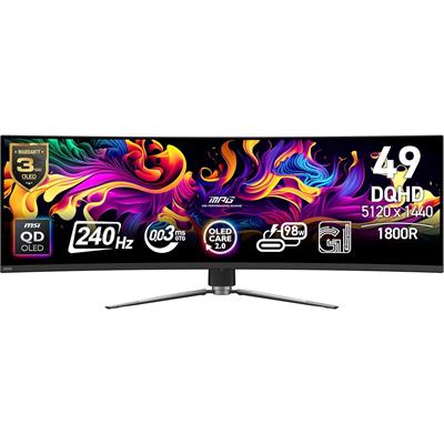 MSI MPG 491CQPX QD-OLED 49-inch QD-OLED 5120 x 1440 (DQHD) Curved Computer Gaming Monitor, 240Hz, Adaptive-Sync, HDMI, Display Port, VGA Port, VESA Mountable, Tilt, Height Adjustable, Speaker, 0.03ms, Black