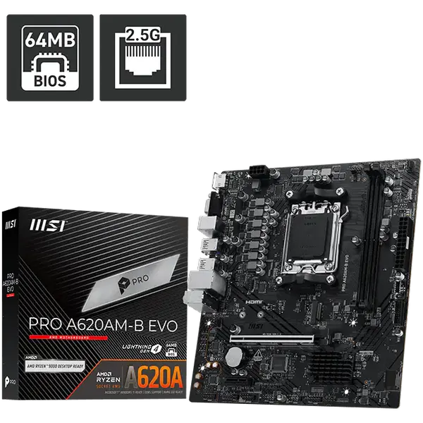 MSI Pro A620AM-B EVO DDR5 AMD AM5 microATX Motherboard
