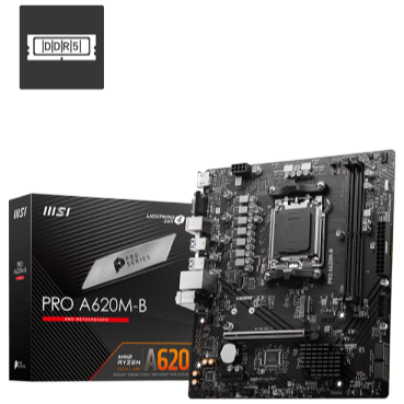 MSI Pro A620M-B ProSeries Motherboard (AMD 9000/8000/7000 Series Processors, AM5, DDR5, PCIe 4.0, SATA 6Gb/s, M.2, USB 3.2 Gen 1, VGA/HDMI, mATX)