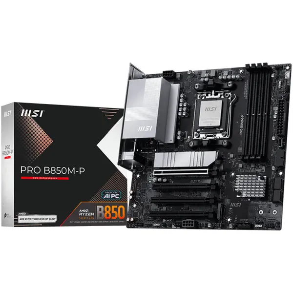 MSI Pro B850M-P mATX AM5 Motherboard, AMD B850 Chipset, 4x DDR5 UDIMM Slots, 256GB Max Memory, 4x PCI-E x16 Slot, 3x M.2 Slots