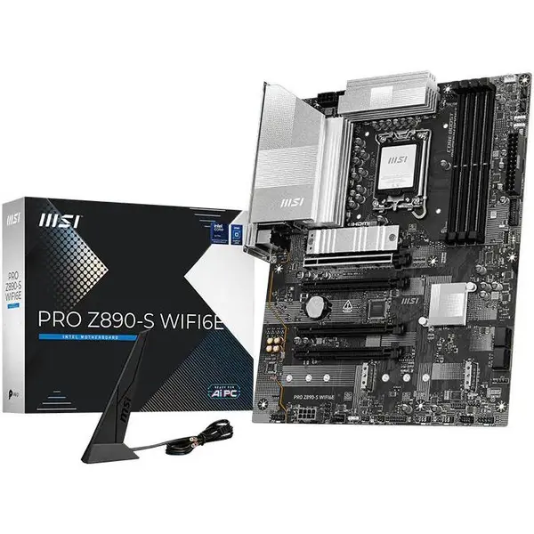 MSI Pro Z890-S Wifi6E LGA1851 ATX Motherboard, Intel Z890 Chipset, 4x DRR5 UDIMM Slots, Up to 256GB Max Memory, 4x PCI-E x16 Slot, 3x M.2 Slot