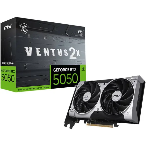 MSI GeForce RTX 5050 8G Ventus 2X OC 8GB Graphics Card, GDDR6 128-Bit Memory, 2602 MHz Engine Clock, 20 Gbps Memory Clock, 2560 CUDA Cores, PCI Express Gen 5 x16