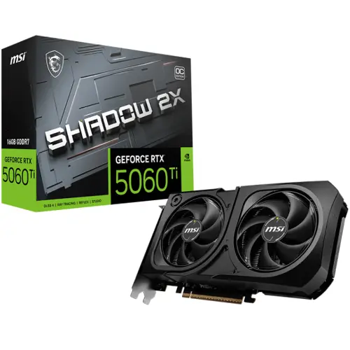 MSI Gaming GeForce RTX 5060 Ti 16G Shadow 2X OC Plus Graphics Card (16GB GDDR7, 128-bit, Extreme Performance: 2617 MHz, DisplayPort x 3 2.1a, HDMI 2.1b, NVIDIA Blackwell Architecture)