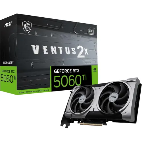 MSI Gaming RTX 5060 Ti 16G Ventus 2X OC Plus Graphics Card (16GB GDDR7, 128-bit, Extreme Performance: 2617 MHz, DisplayPort x 3 2.1a, HDMI 2.1b, NVIDIA Blackwell Architecture)