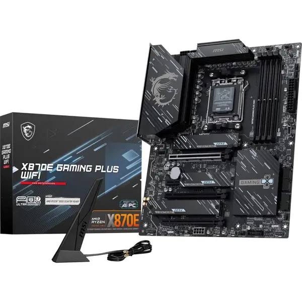 MSI X870E Gaming Plus WiFi Motherboard, ATX - Supports AMD Ryzen 9000/8000/7000 Processors, AM5-60A SPS VRM, DDR5 Memory Boost 8200+ MT/s (OC), PCIe 5.0 x16 & 4.0 x4, M.2 Gen5, Wi-Fi 7, 5G LAN