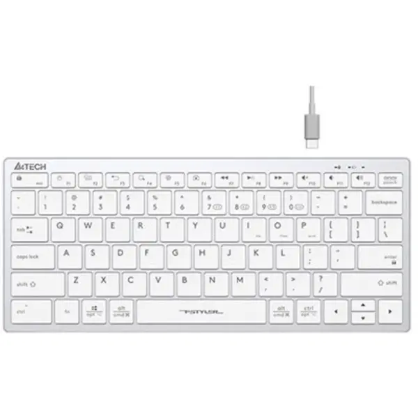 A4Tech Fstyler FBX51C Bluetooth & 2.4G Wireless Scissor Switch Compact Keyboard - White, Type-C Charging, US Layout