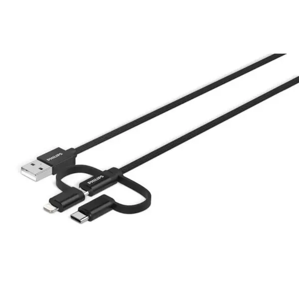 Philips Durable 3-in-1 Braided Charging Cable, Lightning, USB-C, Micro USB, 1.2m