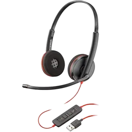 Plantronics Poly Blackwire C3220 USB-A Wired Dual-Ear (Stereo) Headset with Boom Mic - Works with Teams, Zoom & More (Official Refurbished Stock)