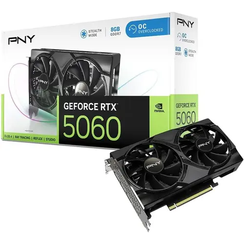 PNY NVIDIA GeForce RTX 5060 8GB Overclocked Dual Fan OC Graphics Card (DLSS 4, PCIe 5.0, HDMI/DP 2.1, 2-Slot)