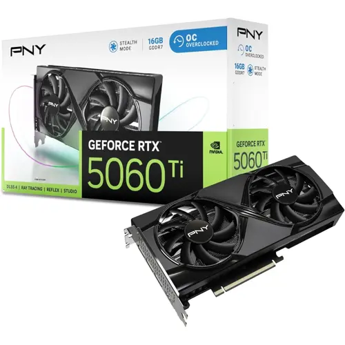PNY NVIDIA GeForce RTX 5060 Ti 16GB Overclocked Dual Fan OC Graphics Card (DLSS 4, PCIe 5.0, HDMI/DP 2.1, 2-Slot)