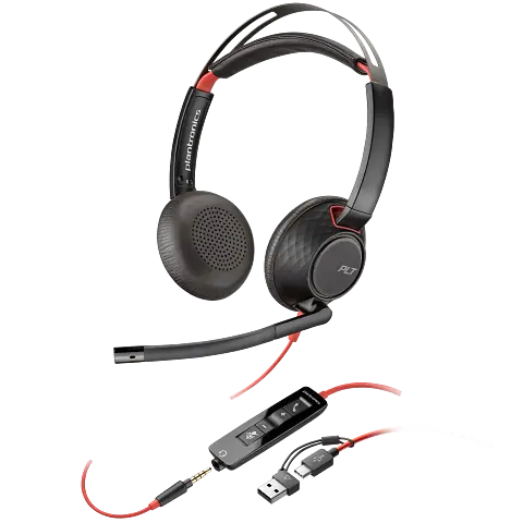 Plantronics Poly Blackwire 5220 Stereo USB-C Headset +3.5mm Plug + USB-C/A Adapter