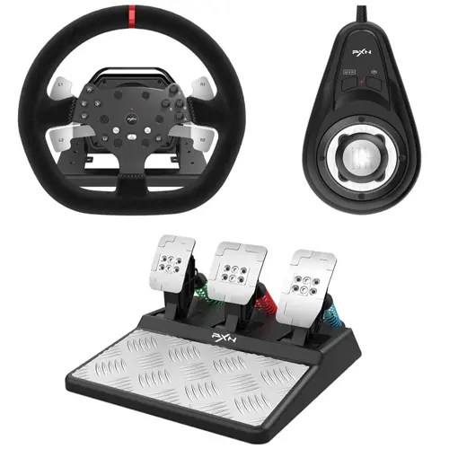 PXN V10 Force Feedback Steering Wheel Detachable Racing Wheel 270/900 Degree Race Steering Wheel with 3-Pedals and Shifter Bundle for PC, Xbox One, Xbox Series X/S, PS4