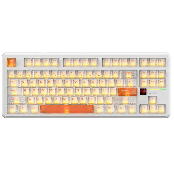 Attack Shark X87 Ultra 8K Mechanical Wireless Gaming Keyboard 87 Key TKL, 10000mAh Battery, BT/2.4GHz/USB-C, Dot-Matrix Screen, Hot Swappable, RGB Backlit, Coiled Cable for Gamer/PC/Mac (Iced Orange)