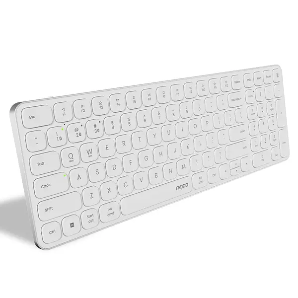 Rapoo E9350L Bluetooth Wireless Multi-Device Keyboard (4 Devices), Numpad, Led Indicators, Ultra-Thin, Ergonomic, Compatible with Windows, iOS, Android, Tablets, Smartphones - White