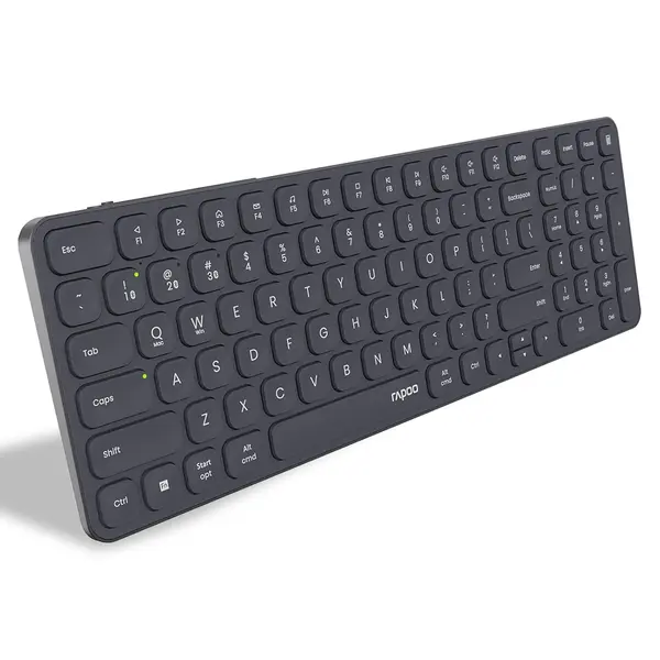 Rapoo E9350L Bluetooth Wireless Multi-Device Keyboard (4 Devices), Numpad, Led Indicators, Ultra-Thin, Ergonomic, Compatible with Windows, iOS, Android, Tablets, Smartphones - Black